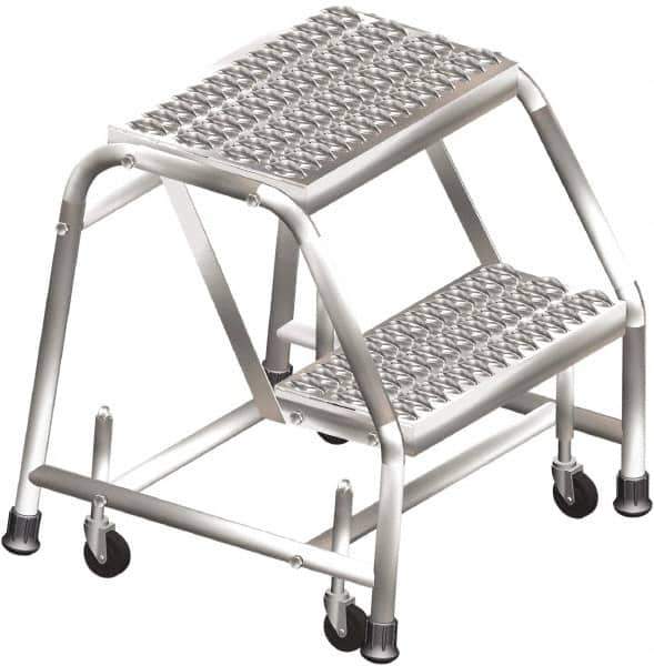 Ballymore - 19" 2 Step Ladder - Rolling Safety Ladder, 450 Lb Capacity, 19" Platform Height, 20" Base Width x 19" Depth, Heavy-Duty Serrated Grating - Eagle Tool & Supply