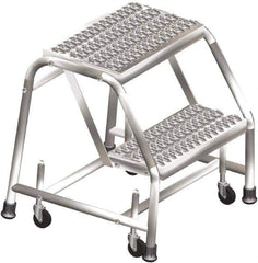 Ballymore - 19" 2 Step Ladder - Rolling Safety Ladder, 450 Lb Capacity, 19" Platform Height, 20" Base Width x 19" Depth, Heavy-Duty Serrated Grating - Eagle Tool & Supply