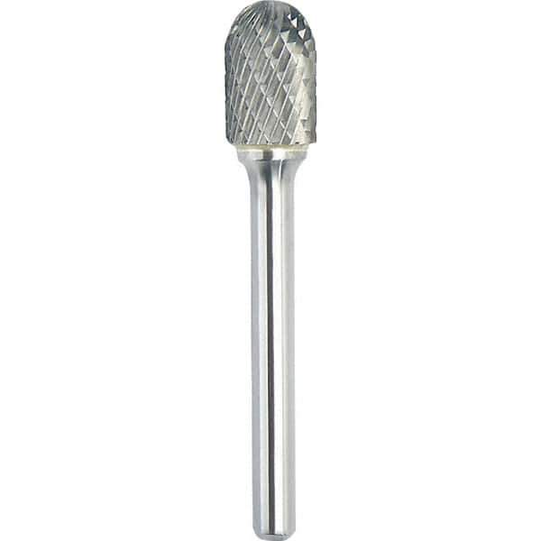 Made in USA - 5/8" Cut Diam, 1/4" Shank Diam, Cylinder with Radius Head Double Cut Burr - Carbide, 1" LOC, 2-3/4" OAL - Eagle Tool & Supply