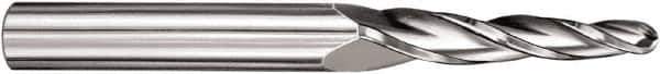 SGS - 10° Taper Angle per Side, 1" LOC, Solid Carbide 3 Flute Tapered Ball End Mill - AlTiN Finish, 4" OAL, 1/2" Shank Diam, Spiral Flute, 28° Helix - Eagle Tool & Supply