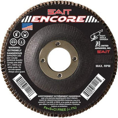 Sait - 80 Grit, 4-1/2" Disc Diam, 7/8" Center Hole, Type 27 Zirconia Alumina Flap Disc - 13,300 Max RPM, Fiberglass Backing, Arbor Attaching System, Coated - Eagle Tool & Supply