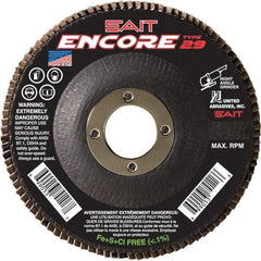 Sait - 36 Grit, 7" Disc Diam, 7/8" Center Hole, Type 27 Zirconia Alumina Flap Disc - 8,500 Max RPM, Fiberglass Backing, Arbor Attaching System, Coated - Eagle Tool & Supply