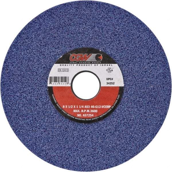 Camel Grinding Wheels - 8" Diam x 1-1/4" Hole x 1/2" Thick, G Hardness, 46 Grit Surface Grinding Wheel - Ceramic, Type 1, Medium Grade, Vitrified Bond, No Recess - Eagle Tool & Supply