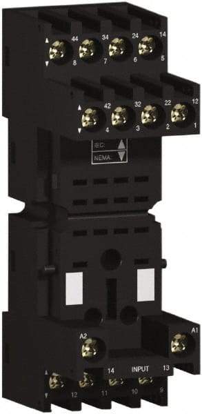 Schneider Electric - 250 Volt, 10 Amp, Flat Relay Socket - DIN Rail Mount, Panel Mount, IP20, Box Lug Mixed Terminal - Eagle Tool & Supply