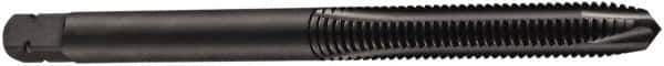 DORMER - M4x0.50 Metric Fine, 3 Flute, Oxide Finish, Cobalt Spiral Point Tap - Plug Chamfer, Right Hand Thread, 53mm OAL, 17mm Thread Length, 4mm Shank Diam, 6H Class of Fit, Series E011 - Exact Industrial Supply