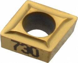 Kennametal - CCGT21.51 LF KC730 Grade Carbide Turning Insert - TiN Coated, 80° Diamond, 1/4" Inscr Circle, 3/32" Thick, 7° Relief Angle, 1/64" Cnr Rad - Eagle Tool & Supply