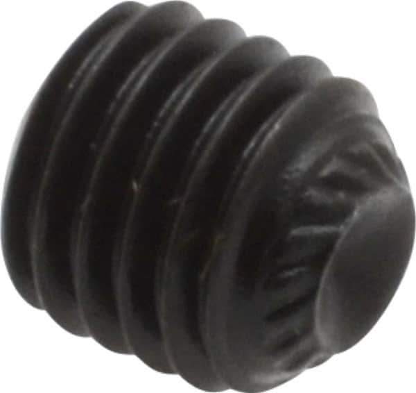 Value Collection - 1/4-28 UNF, 1/4" OAL, Knurled Cup Point Set Screw - Grade 8 Alloy Steel, 1/8" Key - Eagle Tool & Supply