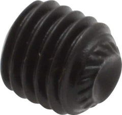 Value Collection - 1/4-28 UNF, 1/4" OAL, Knurled Cup Point Set Screw - Grade 8 Alloy Steel, 1/8" Key - Eagle Tool & Supply