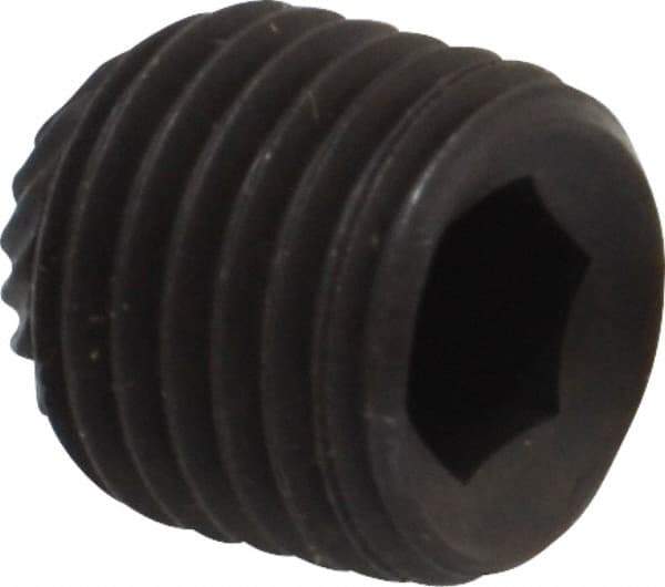 Value Collection - 3/8-24 UNF, 3/8" OAL, Knurled Cup Point Set Screw - Grade 8 Alloy Steel, 3/16" Key - Eagle Tool & Supply