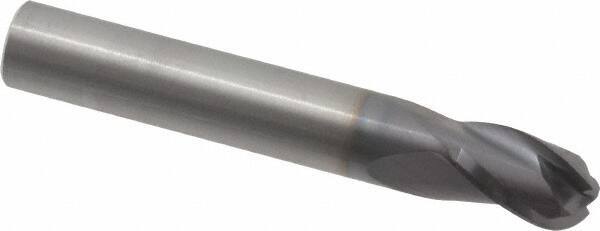 RobbJack - 3/8" Diam, 1/2" LOC, 3 Flute Solid Carbide Ball End Mill - AlTiN Finish, Single End, 2-1/2" OAL, 3/8" Shank Diam, Spiral Flute - Eagle Tool & Supply