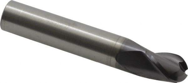 RobbJack - 1/2" Diam, 5/8" LOC, 3 Flute Solid Carbide Ball End Mill - AlTiN Finish, Single End, 3" OAL, 1/2" Shank Diam, Spiral Flute - Eagle Tool & Supply