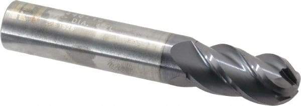 RobbJack - 1/2" Diam, 1" LOC, 4 Flute Solid Carbide Ball End Mill - AlTiN Finish, Single End, 3" OAL, 1/2" Shank Diam, Spiral Flute - Eagle Tool & Supply