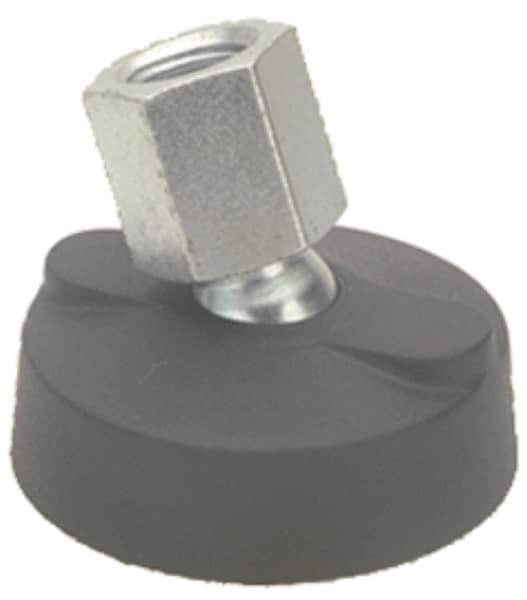 Gibraltar - 5000 Lb Capacity, 3/8-16 Thread, 1-5/8" OAL, Steel Stud, Tapped Pivotal Socket Mount Leveling Mount - Material Grade 1214, 3" Base Diam, Elastomer Pad - Eagle Tool & Supply