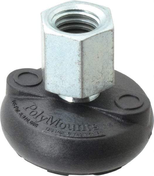 Gibraltar - 4000 Lb Capacity, 5/8-11 Thread, 1-5/8" OAL, Steel Stud, Tapped Pivotal Socket Mount Leveling Mount - Material Grade 1214, 2" Base Diam, Elastomer Pad - Eagle Tool & Supply