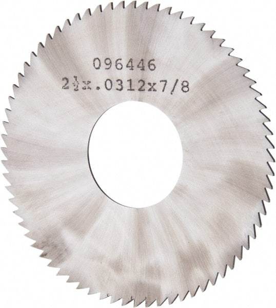 Made in USA - 2-1/2" Diam x 0.0313" Blade Thickness x 7/8" Arbor Hole Diam, 72 Tooth Slitting and Slotting Saw - Arbor Connection, Solid Carbide, Concave Ground - Eagle Tool & Supply