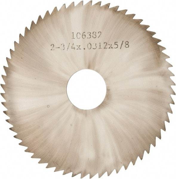 Made in USA - 2-3/4" Diam x 0.0313" Blade Thickness x 5/8" Arbor Hole Diam, 60 Tooth Slitting and Slotting Saw - Arbor Connection, Solid Carbide, Concave Ground - Eagle Tool & Supply