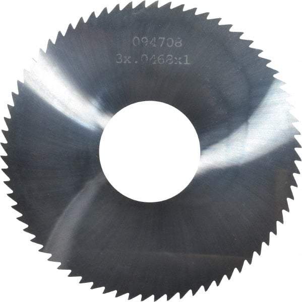 Made in USA - 3" Diam x 0.0468" Blade Thickness x 1" Arbor Hole Diam, 72 Tooth Slitting and Slotting Saw - Arbor Connection, Right Hand, Uncoated, Solid Carbide, 5° Rake, Concave Ground - Eagle Tool & Supply