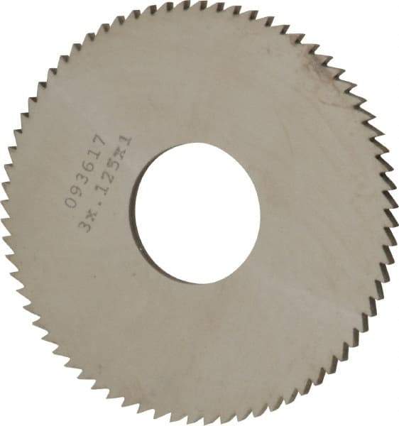 Made in USA - 3" Diam x 1/8" Blade Thickness x 1" Arbor Hole Diam, 72 Tooth Slitting and Slotting Saw - Arbor Connection, Right Hand, Uncoated, Solid Carbide, 5° Rake, Concave Ground - Eagle Tool & Supply