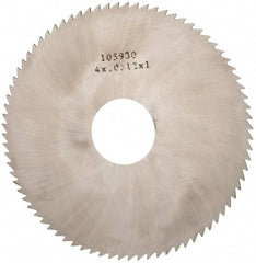 Made in USA - 4" Diam x 0.0312" Blade Thickness x 1" Arbor Hole Diam, 80 Tooth Slitting and Slotting Saw - Arbor Connection, Right Hand, Uncoated, Solid Carbide, 5° Rake, Concave Ground - Eagle Tool & Supply