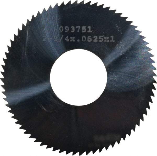 Made in USA - 2-3/4" Diam x 1/16" Blade Thickness x 1" Arbor Hole Diam, 72 Tooth Slitting and Slotting Saw - Arbor Connection, Uncoated, Solid Carbide, Concave Ground - Eagle Tool & Supply