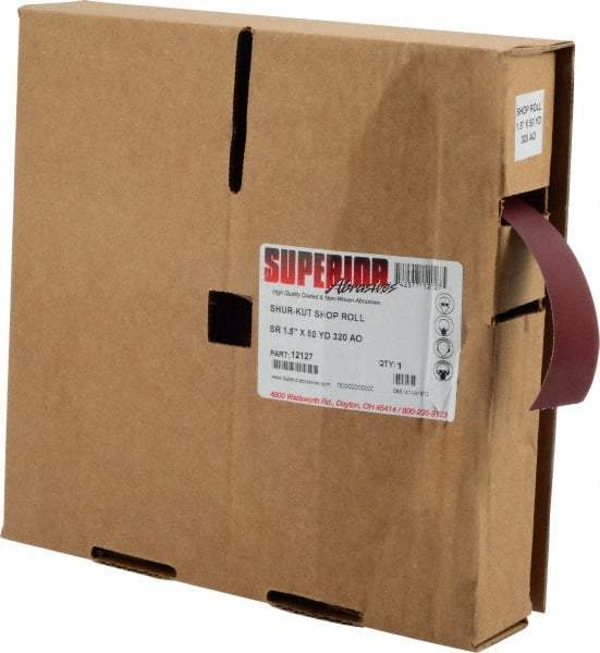 Superior Abrasives - 1-1/2" x 50 Yd 320 Grit Aluminum Oxide Cloth Roll - Extra Fine Grade, J Weighted Backing - Eagle Tool & Supply