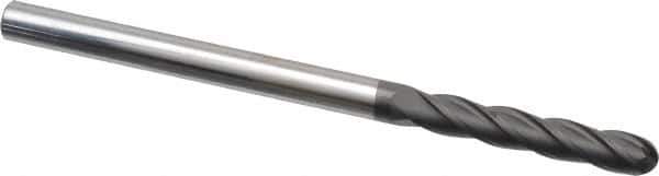 Niagara Cutter - 1/4" Diam, 1-3/8" LOC, 4 Flute Solid Carbide Ball End Mill - Diamond Finish, Single End, 4" OAL, 1/4" Shank Diam, Spiral Flute - Eagle Tool & Supply