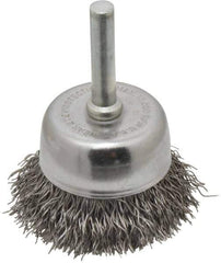 Made in USA - 1-3/4" Diam, 1/4" Shank Crimped Wire Steel Cup Brush - 0.014" Filament Diam, 3/4" Trim Length, 13,000 Max RPM - Eagle Tool & Supply