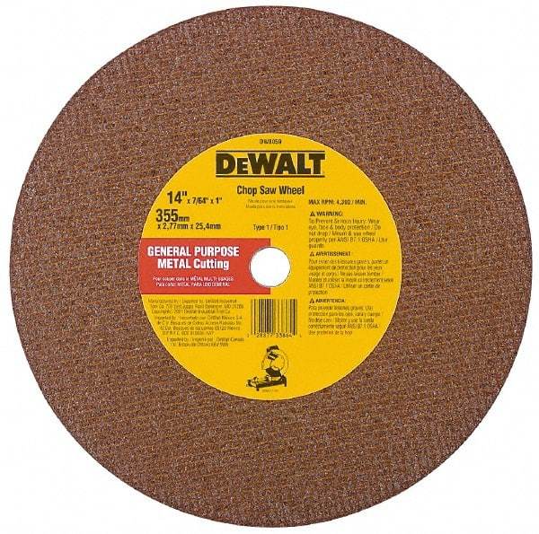 DeWALT - 12" Aluminum Oxide Cutoff Wheel - 7/64" Thick, 1" Arbor, 5,000 Max RPM, Use with Stationary Tools - Eagle Tool & Supply