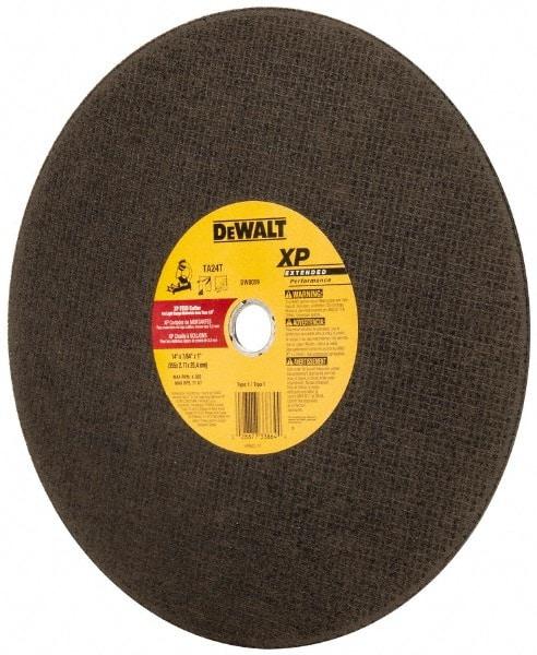 DeWALT - 14" Aluminum Oxide Cutoff Wheel - 7/64" Thick, 1" Arbor, 4,300 Max RPM, Use with Stationary Tools - Eagle Tool & Supply