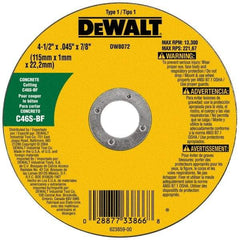 DeWALT - 4-1/2" 30 Grit Silicon Carbide Cutoff Wheel - 0.045" Thick, 7/8" Arbor, 13,300 Max RPM, Use with Angle Grinders - Eagle Tool & Supply