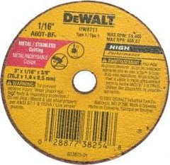 DeWALT - 3" 60 Grit Aluminum Oxide Cutoff Wheel - 1/16" Thick, 3/8" Arbor, 24,400 Max RPM, Use with Circular Saws - Eagle Tool & Supply