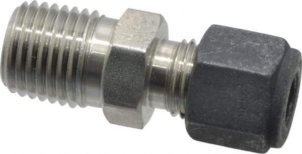 Parker - 1/4" OD, Stainless Steel Male Connector - 9/16" Hex, Comp x MNPT Ends - Eagle Tool & Supply