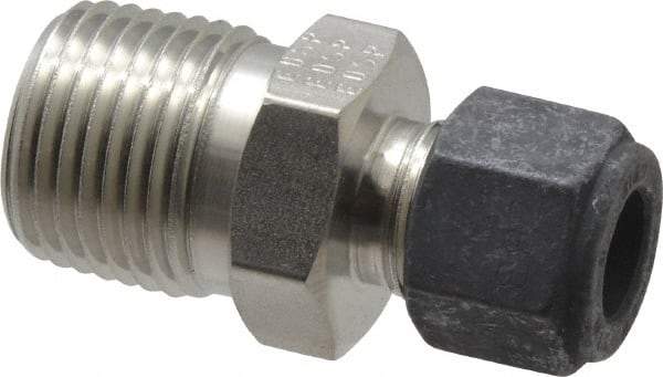 Parker - 3/8" OD, Stainless Steel Male Connector - 7/8" Hex, Comp x MNPT Ends - Eagle Tool & Supply