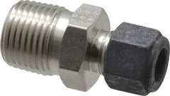 Parker - 3/8" OD, Stainless Steel Male Connector - 7/8" Hex, Comp x MNPT Ends - Eagle Tool & Supply