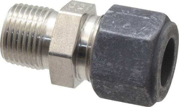 Parker - 1/2" OD, Stainless Steel Male Connector - 13/16" Hex, Comp x MNPT Ends - Eagle Tool & Supply