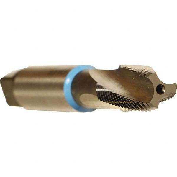 Emuge - 1/8-27 NPT, 15° Helix, 3 Flutes, Modified Bottoming Chamfer, Bright Finish, Cobalt, Spiral Flute Pipe Tap - Right Hand Flute, 7/16" Shank Diam, 3/4" Thread Length, 0.328" Square Size, Series KEG - Exact Industrial Supply