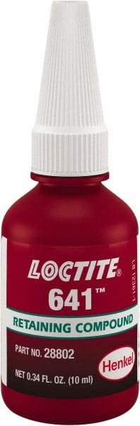 Loctite - 10 mL, Yellow, Low Strength Liquid Retaining Compound - Series 641, 24 hr Full Cure Time - Eagle Tool & Supply