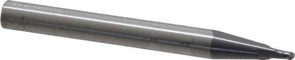RobbJack - 3/32" Diam, 3/32" LOC, 2 Flute Solid Carbide Ball End Mill - AlTiN Finish, Single End, 2-1/2" OAL, 1/4" Shank Diam, Spiral Flute - Eagle Tool & Supply