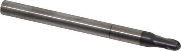 RobbJack - 3/16" Diam, 3/16" LOC, 2 Flute Solid Carbide Ball End Mill - AlTiN Finish, Single End, 3" OAL, 1/4" Shank Diam, Spiral Flute - Eagle Tool & Supply