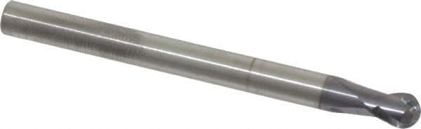 RobbJack - 1/4" Diam, 1/4" LOC, 2 Flute Solid Carbide Ball End Mill - AlTiN Finish, Single End, 3" OAL, 1/4" Shank Diam, Spiral Flute - Eagle Tool & Supply