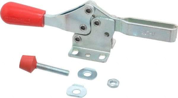 De-Sta-Co - 200 Lb Holding Capacity, Horizontal Handle, Manual Hold Down Toggle Clamp - 61° Handle Movement, 91° Bar Opening, U-Bar, Flanged Base, Electro-Plated Zinc, Carbon Steel - Eagle Tool & Supply