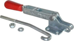 De-Sta-Co - 750 Lb Capacity, Horizontal, J Hook, Flanged Base, Carbon Steel Pull Action Latch Clamp - 5.38" Drawing Movement, 11.89" OAL, Straight Handle - Eagle Tool & Supply