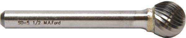 M.A. Ford - 12mm Cut Diam, 6mm Shank Diam, Ball Head Double Cut Burr - Carbide, Radius End, 9.5mm LOC, 56mm OAL - Eagle Tool & Supply