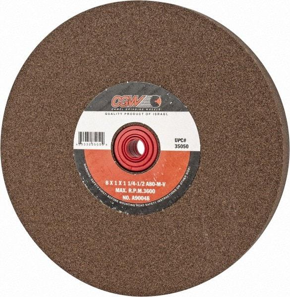 Camel Grinding Wheels - 80 Grit Aluminum Oxide Bench & Pedestal Grinding Wheel - 8" Diam x 1" Hole x 1" Thick, 3600 Max RPM, M Hardness, Medium Grade , Vitrified Bond - Eagle Tool & Supply