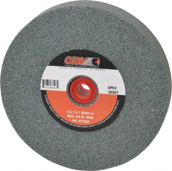 Camel Grinding Wheels - 60 Grit Silicon Carbide Bench & Pedestal Grinding Wheel - 6" Diam x 1" Hole x 1" Thick, 4456 Max RPM, I Hardness, Medium Grade , Vitrified Bond - Eagle Tool & Supply