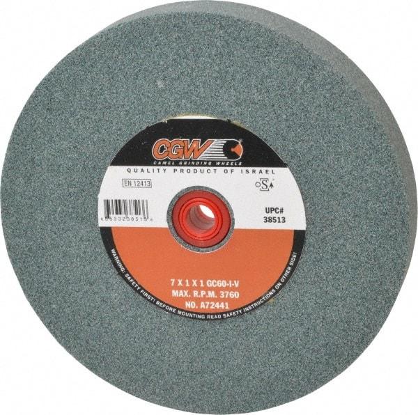 Camel Grinding Wheels - 60 Grit Silicon Carbide Bench & Pedestal Grinding Wheel - 7" Diam x 1" Hole x 1" Thick, 3760 Max RPM, I Hardness, Medium Grade , Vitrified Bond - Eagle Tool & Supply