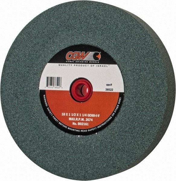 Camel Grinding Wheels - 60 Grit Silicon Carbide Bench & Pedestal Grinding Wheel - 10" Diam x 1-1/4" Hole x 1-1/2" Thick, 2483 Max RPM, I Hardness, Medium Grade , Vitrified Bond - Eagle Tool & Supply