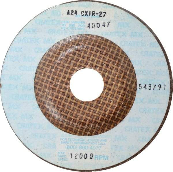 Cratex - 24 Grit, 4-1/2" Wheel Diam, 1/4" Wheel Thickness, 7/8" Arbor Hole, Type 27 Depressed Center Wheel - Aluminum Oxide, Compatible with Angle Grinder - Eagle Tool & Supply