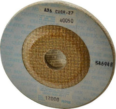 Cratex - 36 Grit, 4-1/2" Wheel Diam, 1/4" Wheel Thickness, 7/8" Arbor Hole, Type 27 Depressed Center Wheel - Aluminum Oxide, Compatible with Angle Grinder - Eagle Tool & Supply