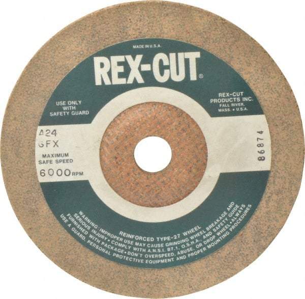 Cratex - 24 Grit, 7" Wheel Diam, 3/16" Wheel Thickness, 7/8" Arbor Hole, Type 27 Depressed Center Wheel - Aluminum Oxide, Compatible with Angle Grinder - Eagle Tool & Supply